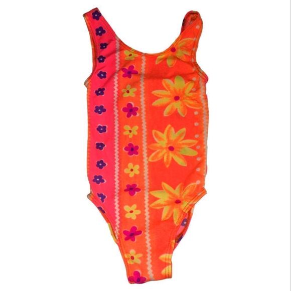 Copper tone kids vintage neon swimsuit size 12 months - Picture 1 of 4